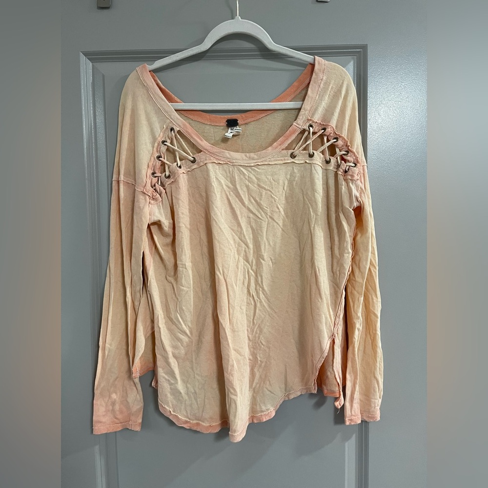 We The Free Peach Lace-Up Blouse